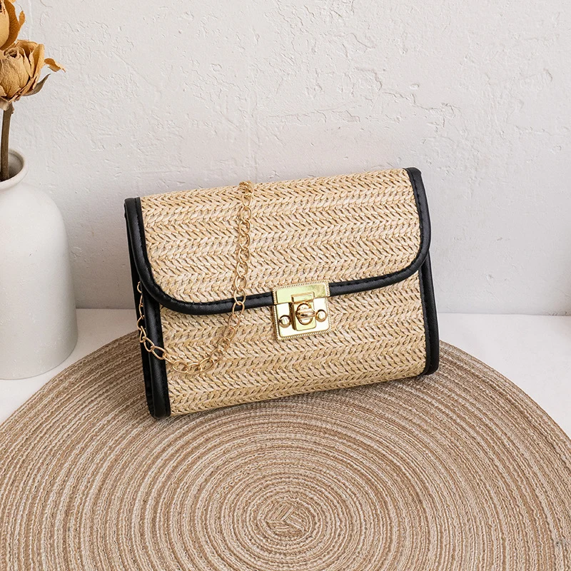 Straw Summer Handbag with Chain Strap