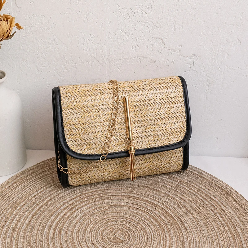 Straw Summer Handbag with Chain Strap