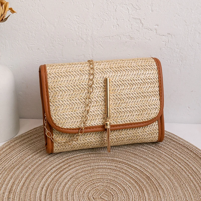 Straw Summer Handbag with Chain Strap