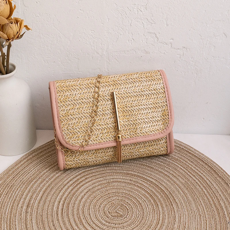 Straw Summer Handbag with Chain Strap