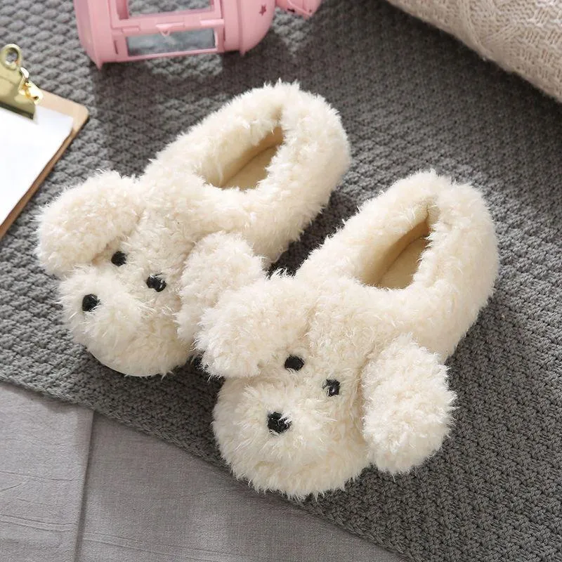 Short Fur Plush Dog Slippers