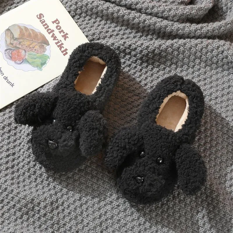Short Fur Plush Dog Slippers