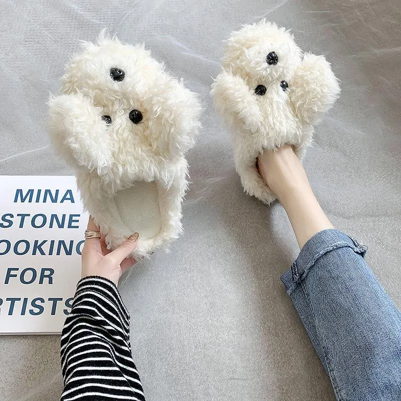 Short Fur Plush Dog Slippers