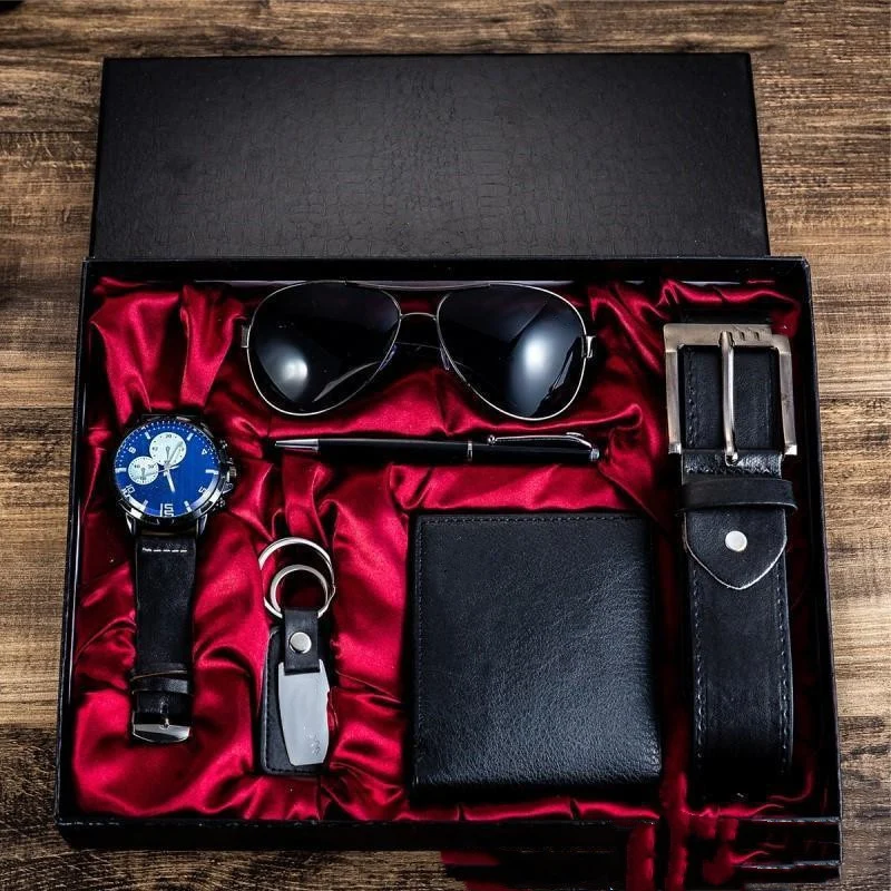 Luxury Gift Box Sunglasses Belt Watch Wallet 6 Pcs Gift Set (Mens)