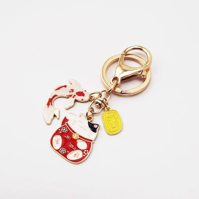 Japanese Style Fortune Lucky Cat Koi Keychain