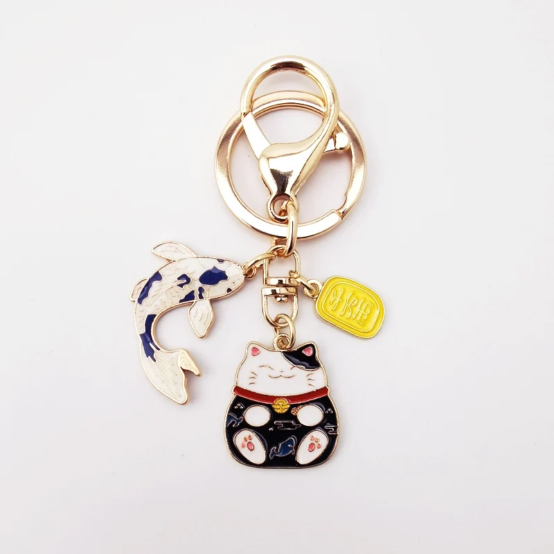 Japanese Style Fortune Lucky Cat Koi Keychain
