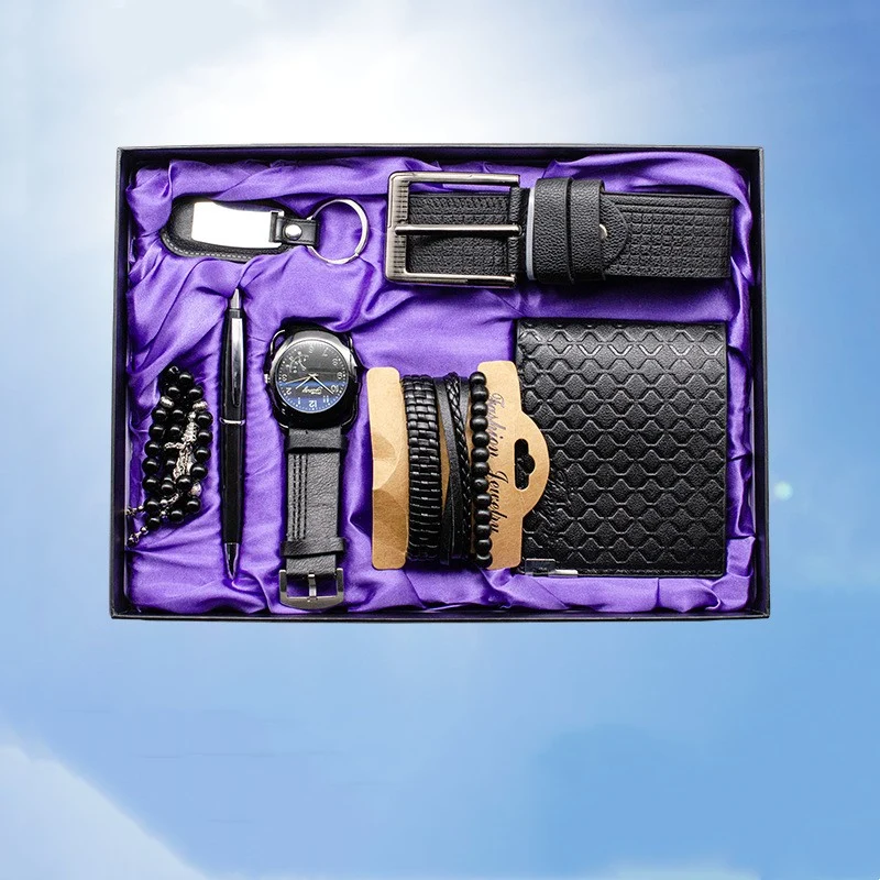 Watch Wallet Belt Bracelet Keychain Beads Pen 7 Pcs Gift Set (Mens)