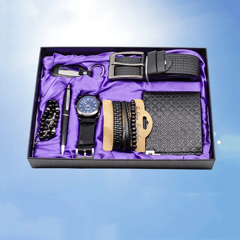 Watch Wallet Belt Bracelet Keychain Beads Pen 7 Pcs Gift Set (Mens)