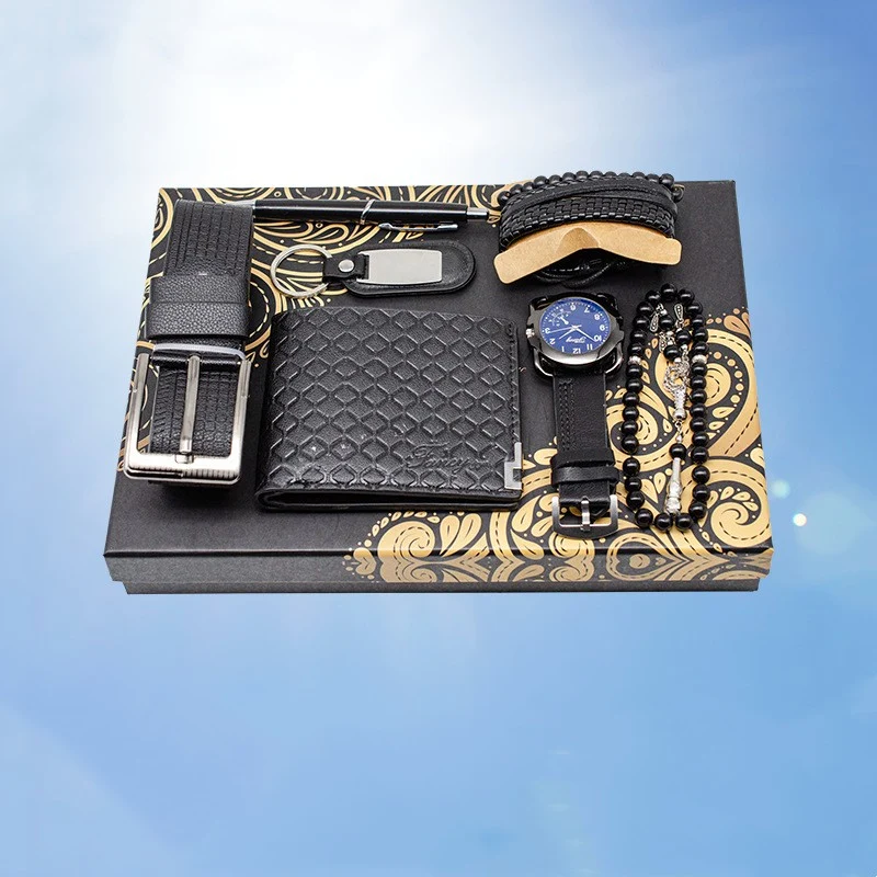 Watch Wallet Belt Bracelet Keychain Beads Pen 7 Pcs Gift Set (Mens)