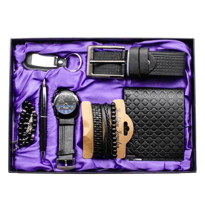 Watch Wallet Belt Bracelet Keychain Beads Pen 7 Pcs Gift Set (Mens)
