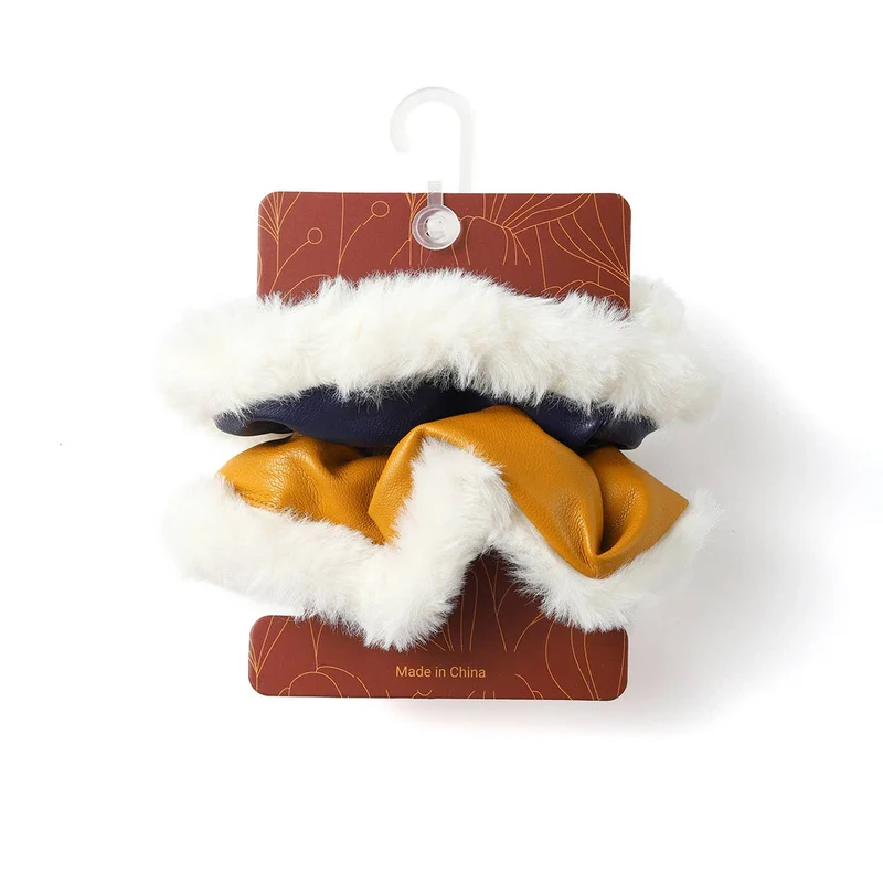 Faux Leather and Fur Scrunchie Set (2 Pcs)