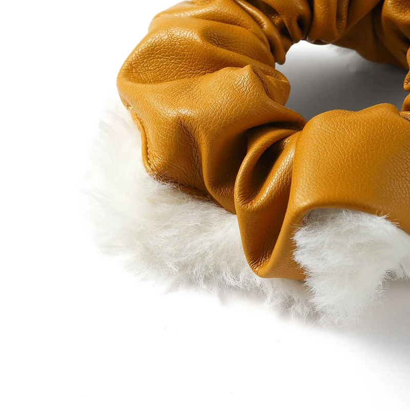 Faux Leather and Fur Scrunchie Set (2 Pcs)