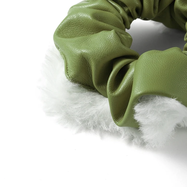 Faux Leather and Fur Scrunchie Set (2 Pcs)