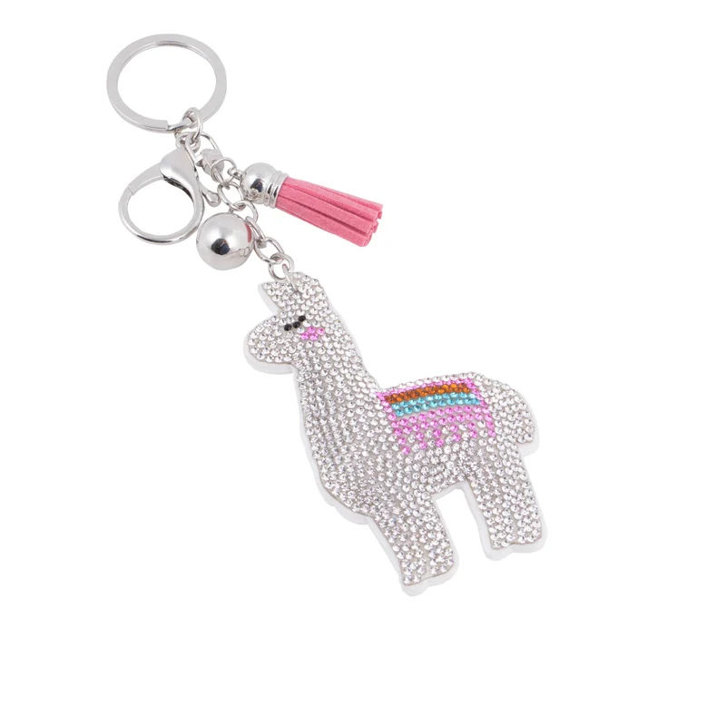Bling Crystal White Llama Tassel Keychain