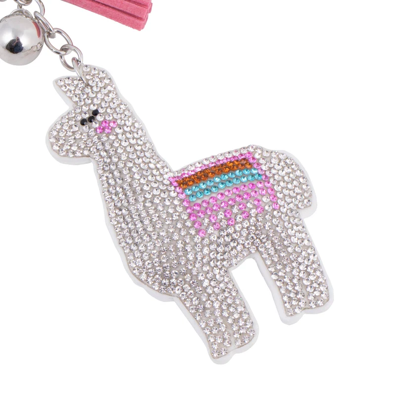 Bling Crystal White Llama Tassel Keychain