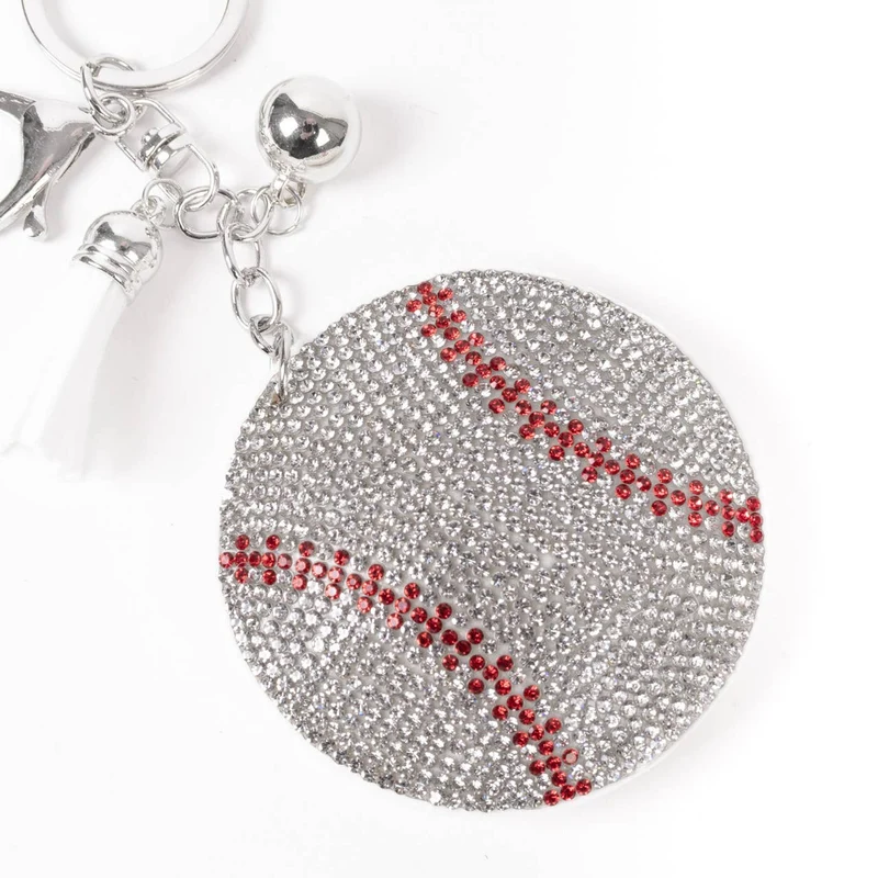 Bling Crystal Baseball Sport Tassel Keychain