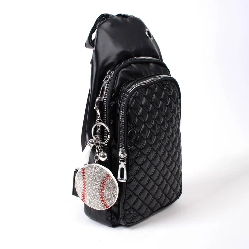 Bling Crystal Baseball Sport Tassel Keychain