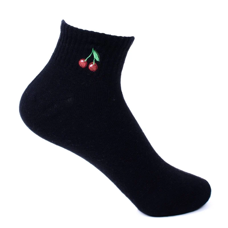 Low Cut Cherry Embroidery Ribbed Socks