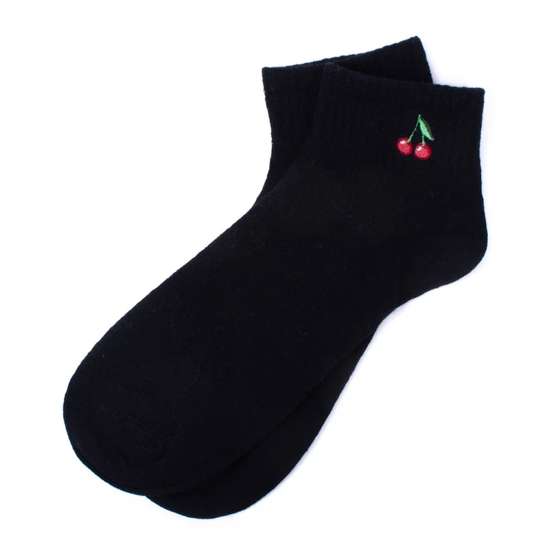 Low Cut Cherry Embroidery Ribbed Socks