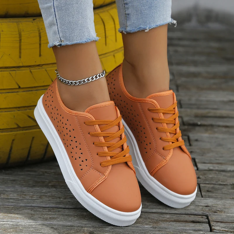 Cutout Flat Shoes Lace-up Hollow Out Walking Shoes