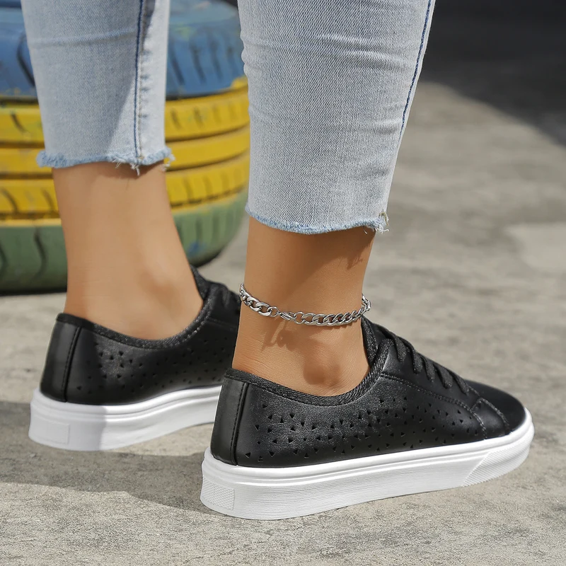 Cutout Flat Shoes Lace-up Hollow Out Walking Shoes