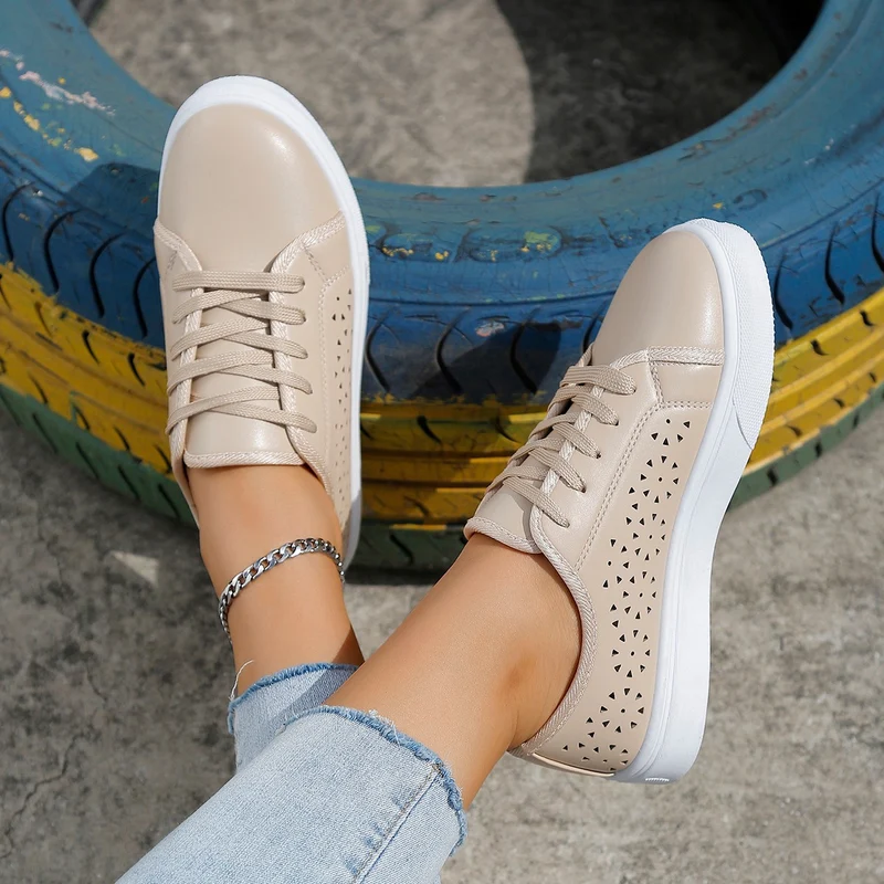 Cutout Flat Shoes Lace-up Hollow Out Walking Shoes