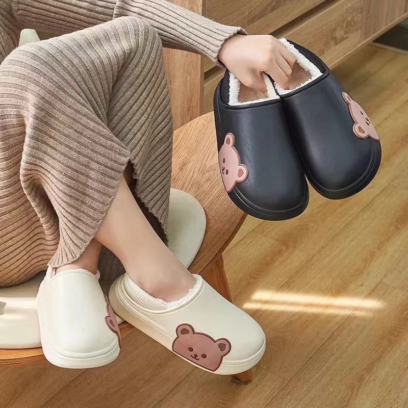 Bear Fluffy Slippers Winter House Shoes