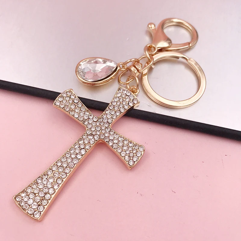 Water Drop Crystal Rhinestone Cross Keychain Bag Accessory
