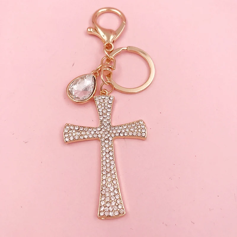 Water Drop Crystal Rhinestone Cross Keychain Bag Accessory
