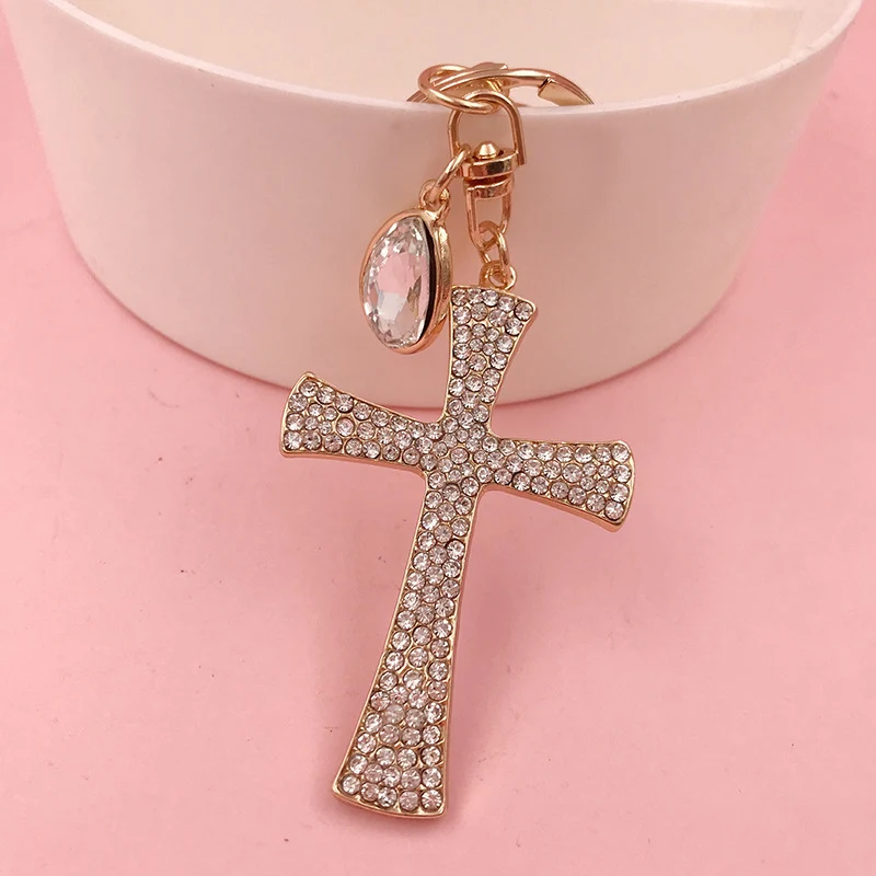 Water Drop Crystal Rhinestone Cross Keychain Bag Accessory