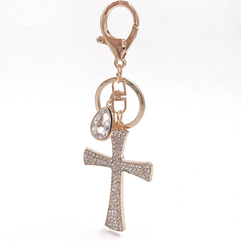 Water Drop Crystal Rhinestone Cross Keychain Bag Accessory