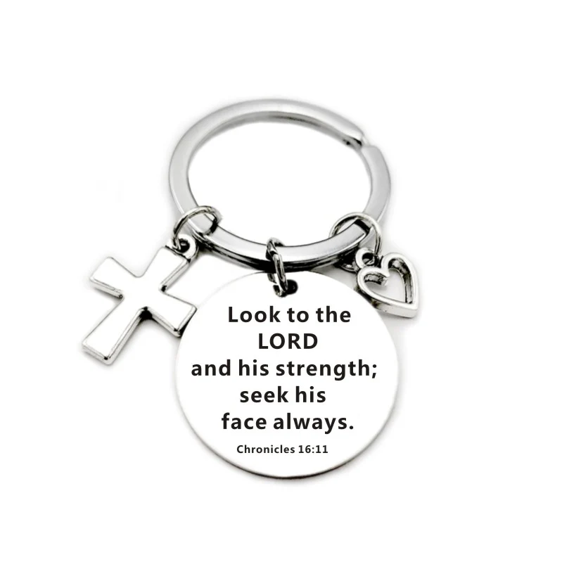 Bible Scripture Pendant Cross Heart Charms Keychain