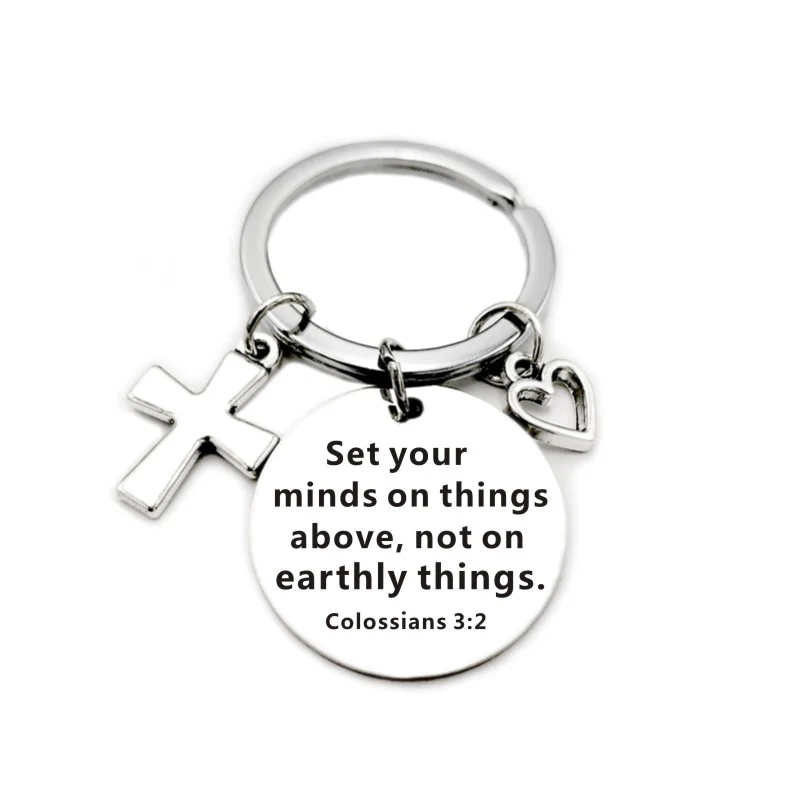 Bible Scripture Pendant Cross Heart Charms Keychain