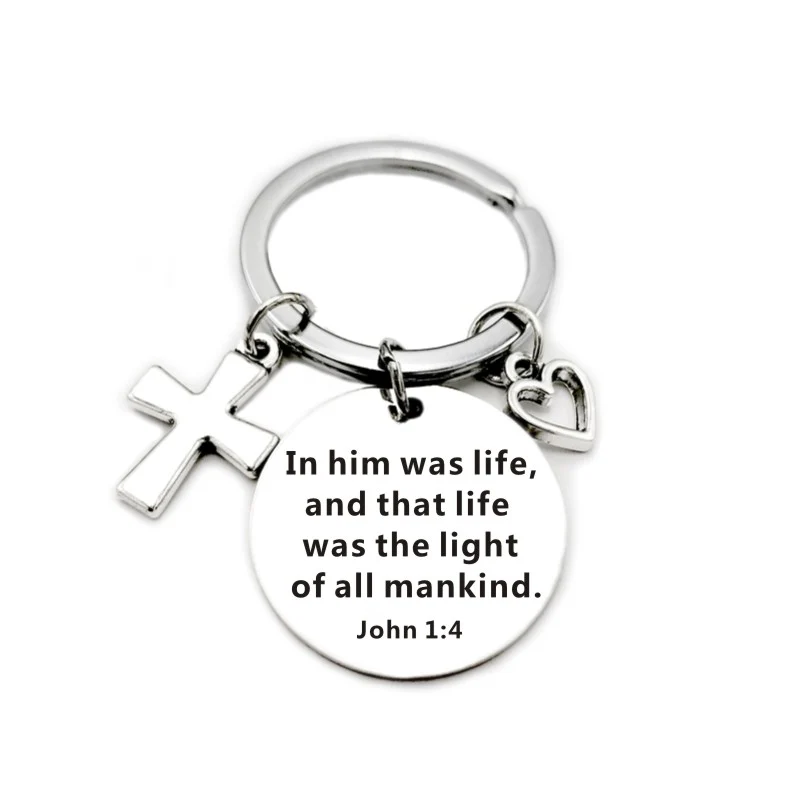 Bible Scripture Pendant Cross Heart Charms Keychain
