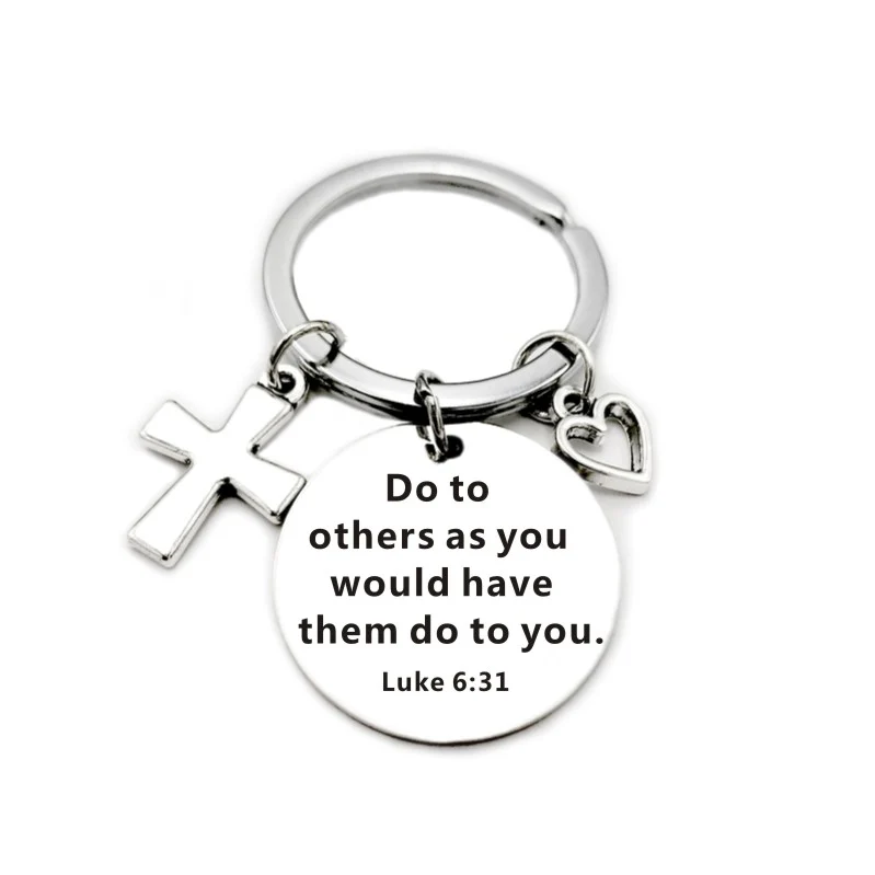 Bible Scripture Pendant Cross Heart Charms Keychain