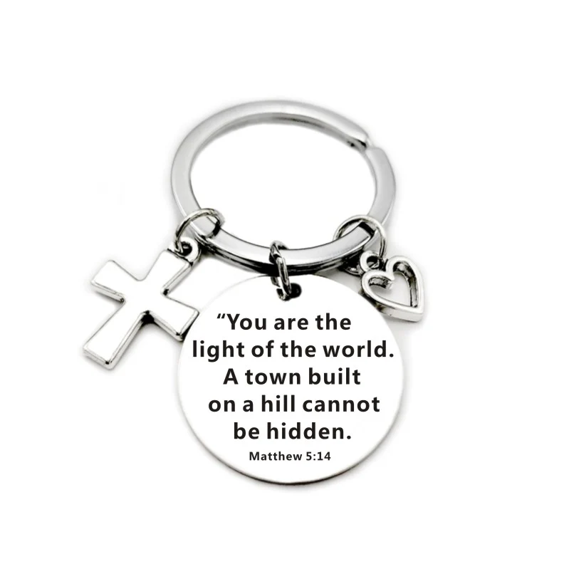 Bible Scripture Pendant Cross Heart Charms Keychain