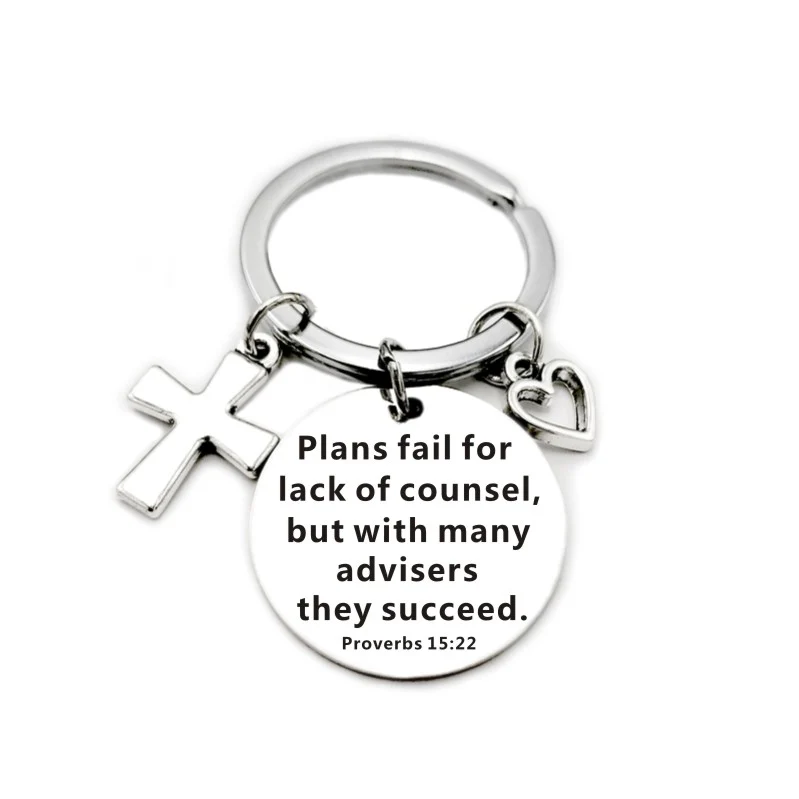 Bible Scripture Pendant Cross Heart Charms Keychain