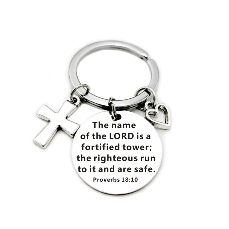 Bible Scripture Pendant Cross Heart Charms Keychain