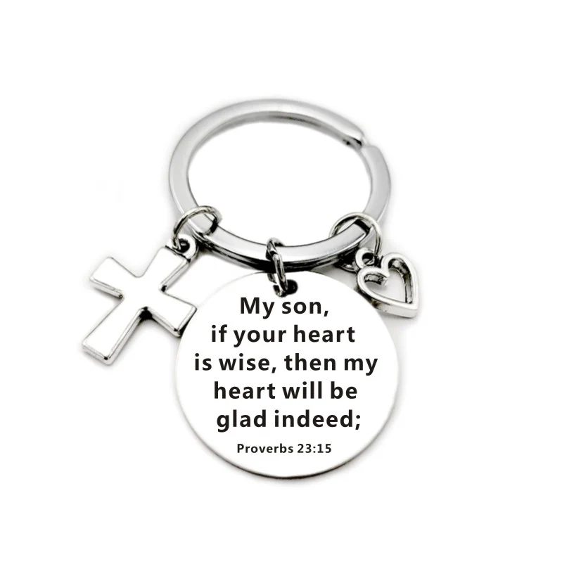 Bible Scripture Pendant Cross Heart Charms Keychain