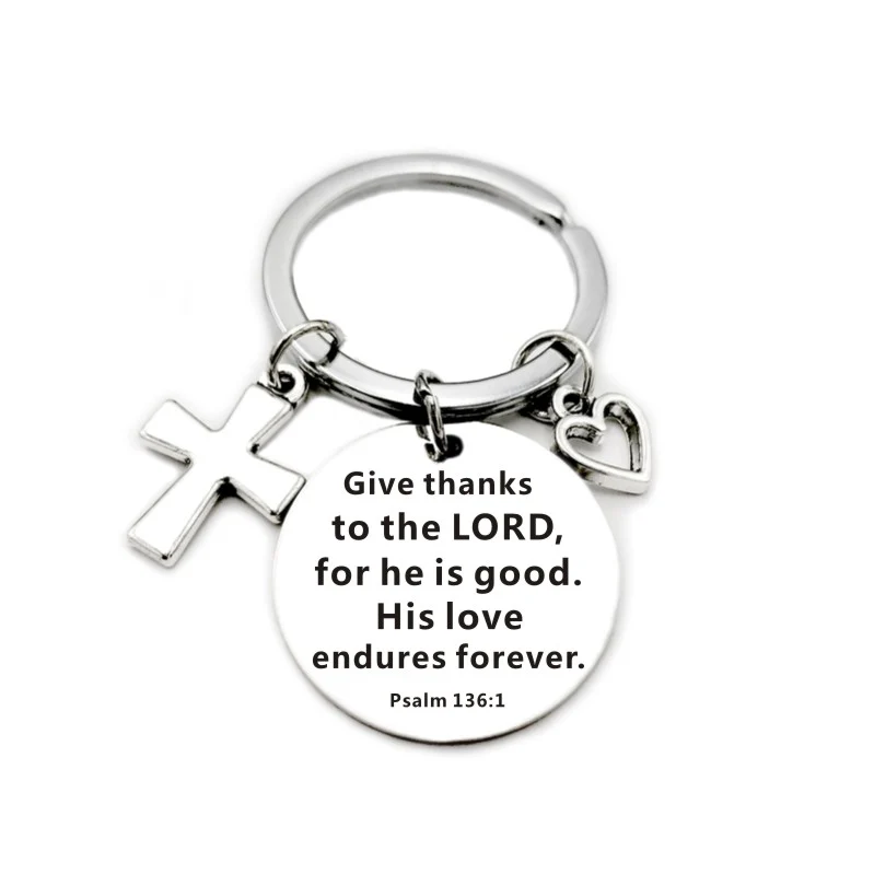 Bible Scripture Pendant Cross Heart Charms Keychain