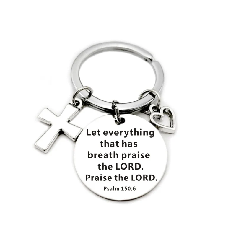 Bible Scripture Pendant Cross Heart Charms Keychain