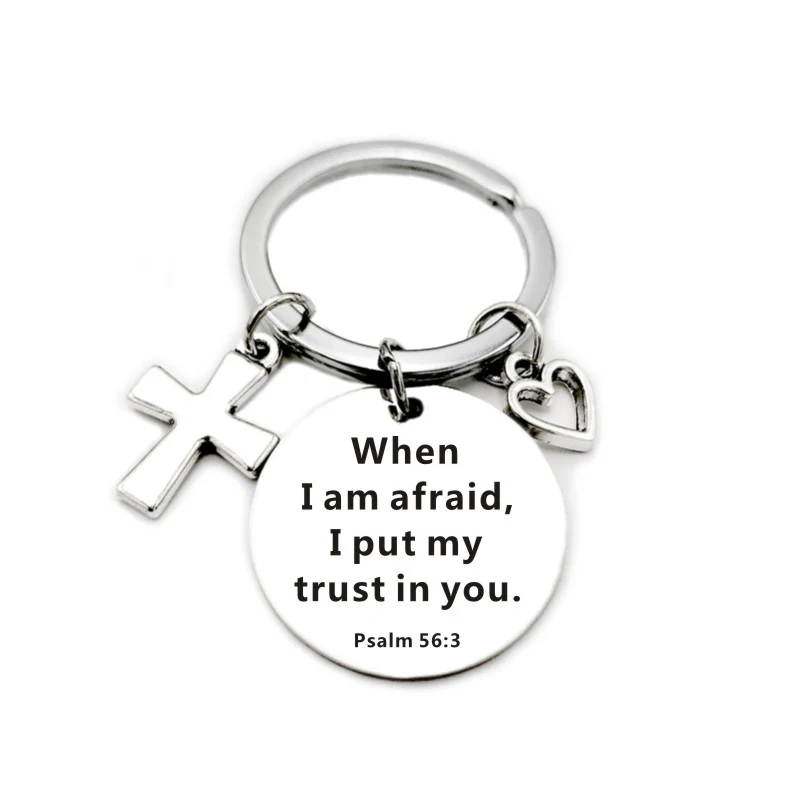 Bible Scripture Pendant Cross Heart Charms Keychain