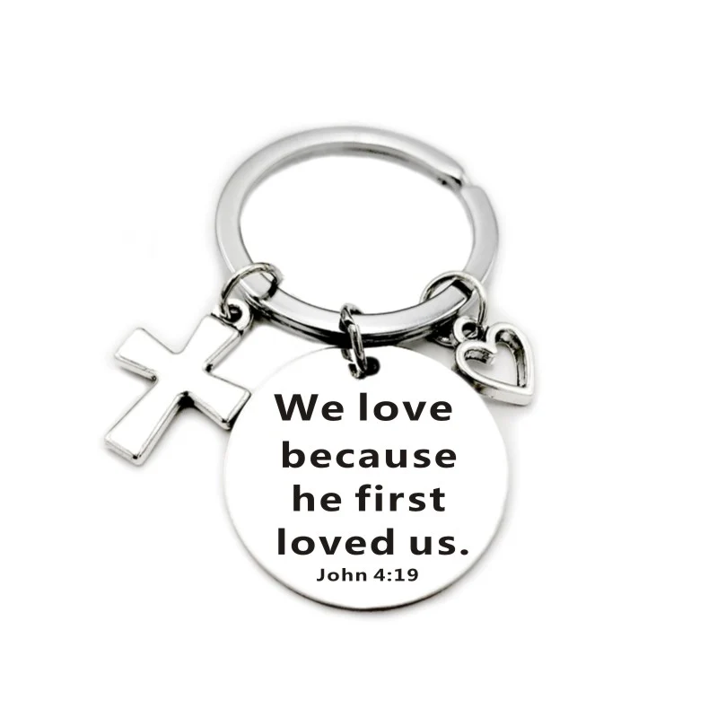 Bible Scripture Pendant Cross Heart Charms Keychain