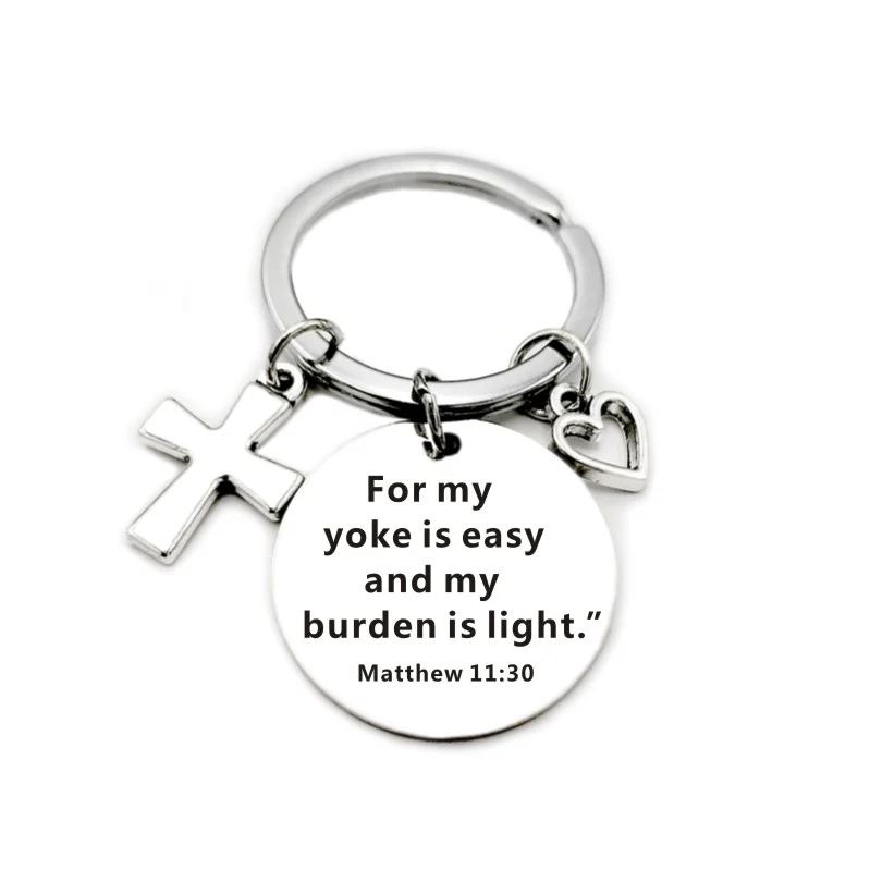 Bible Scripture Pendant Cross Heart Charms Keychain