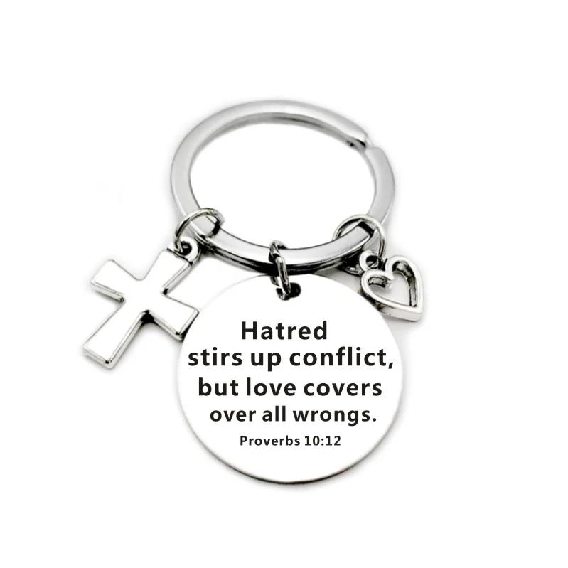 Bible Scripture Pendant Cross Heart Charms Keychain