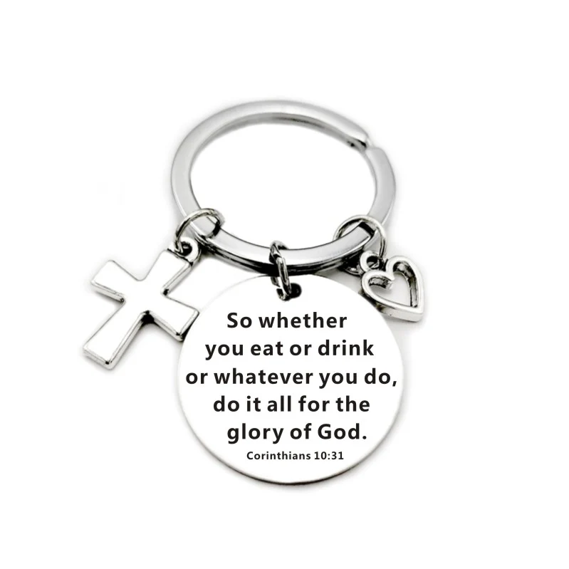 Bible Scripture Pendant Cross Heart Charms Keychain