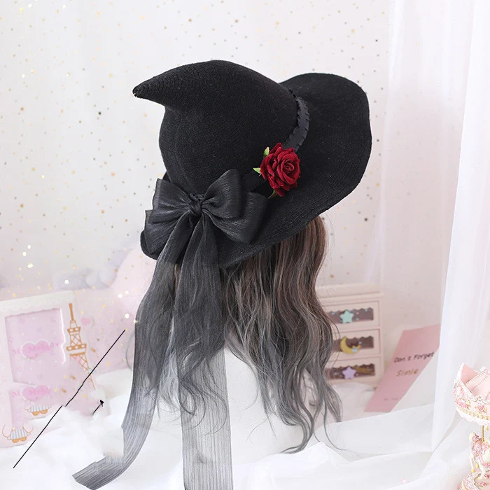 Retro Witch Hat Masquerade Rose Big Bow Wizard Hat Gothic Magical Girl Hat Cosplay Accessories Party Decor