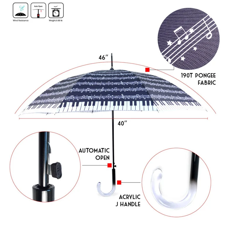 Music Note Piano Printed Auto Open Umbrella
