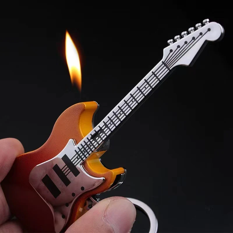 Guitar Shape Refillable Lighter Keychain
