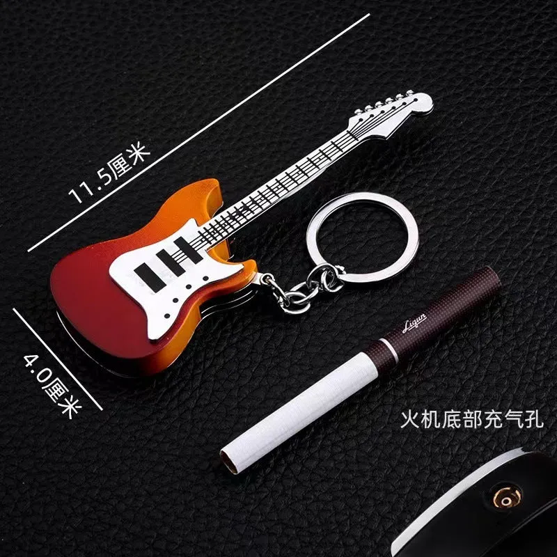 Guitar Shape Refillable Lighter Keychain